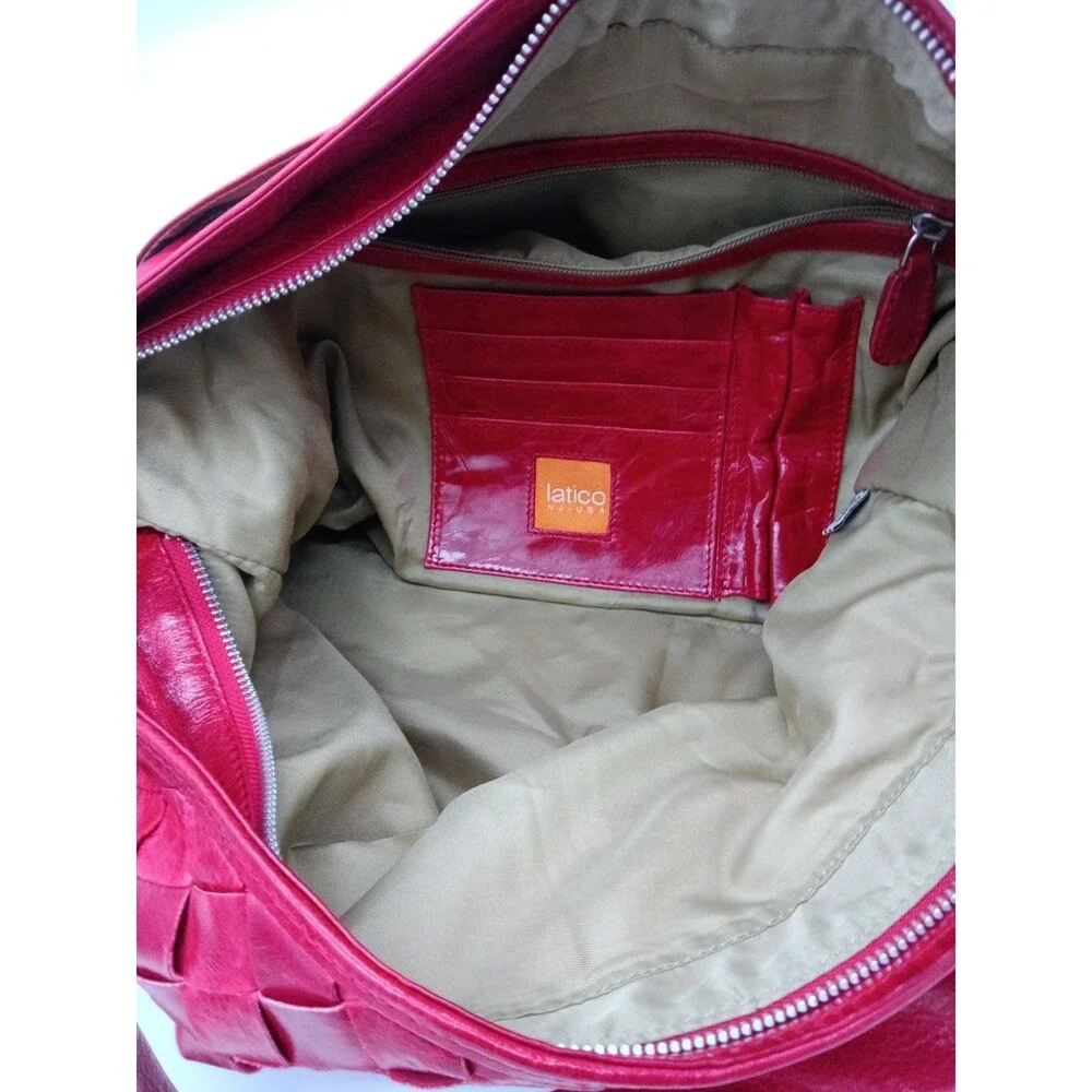 Latico Red Woven Leather Basketweave Pattern Large Handbag